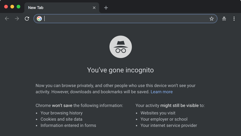 google chrome incognito window