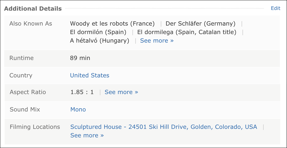 sleeper movie shooting locations