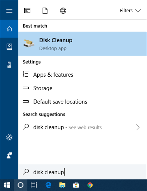 win10 cortana search 'disk cleaner'