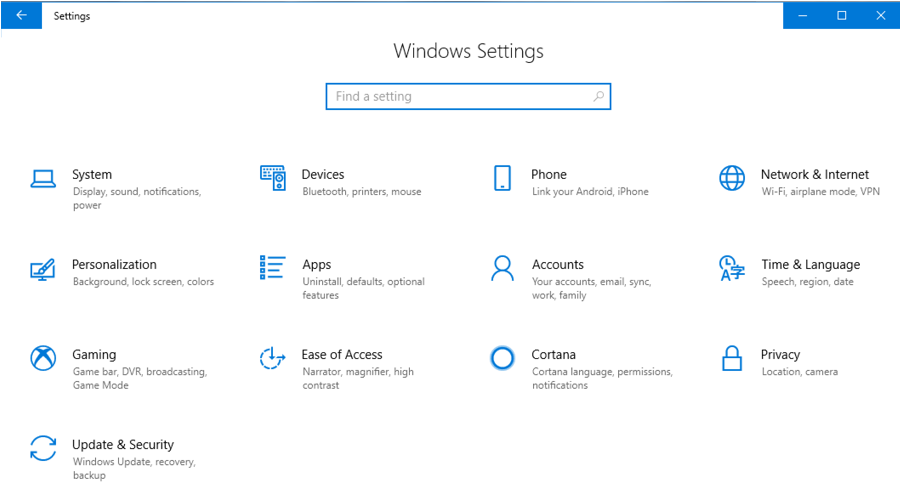 windows 10 settings