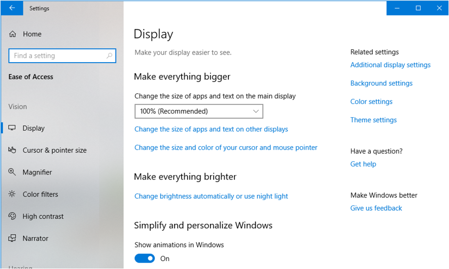 windows 10 win10 ease of access settings preferences