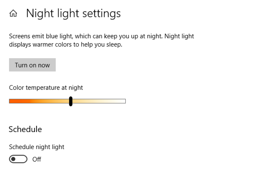 windows 10 night light blue light blocker settings preferences