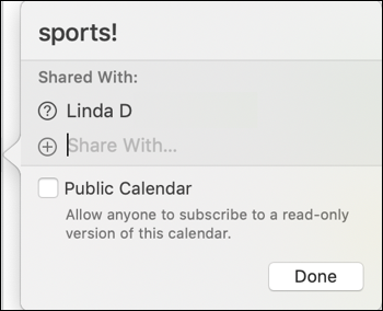 calendar shared with linda