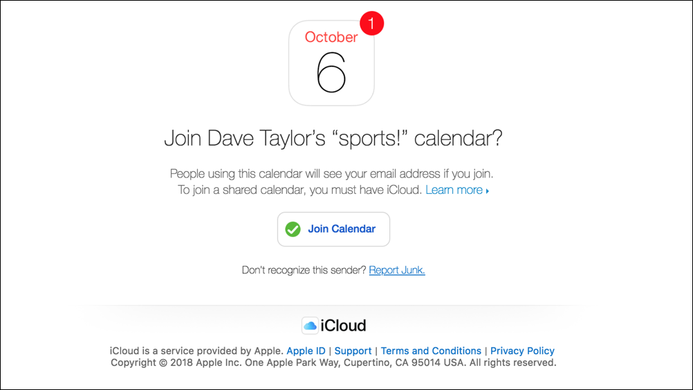 shared calendar invitation apple ical