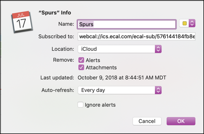 info settings customize shared ical calendar mac
