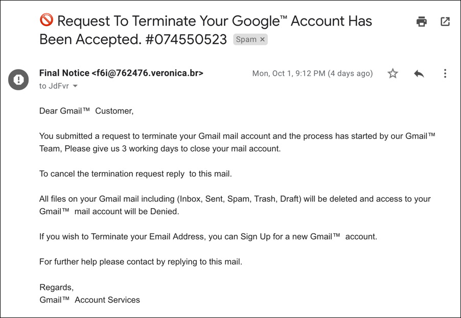 request to terminate your gmail account has been accepted spam scam phishing