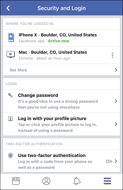 iphone ios facebook security settings
