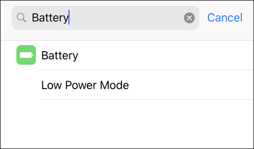ios 12.1 settings app - search for 'battery'
