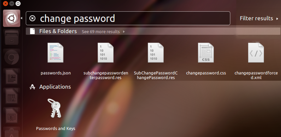 ubuntu system search: change password