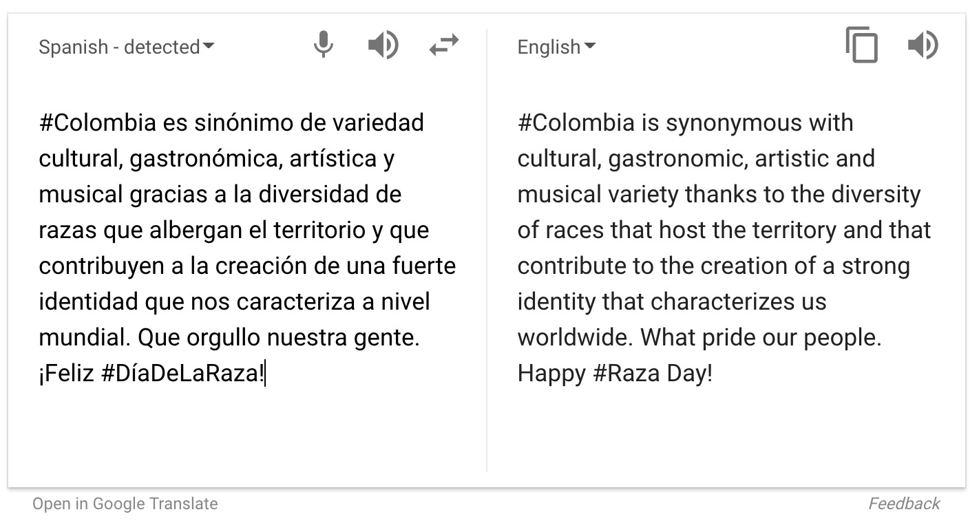 google translate #diadelaraza twitter tweet