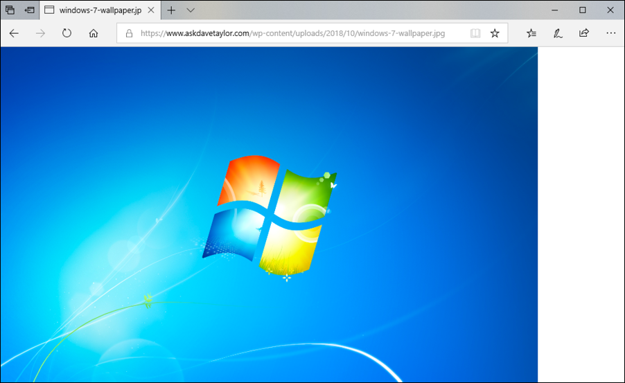 microsoft edge - windows 7 wallpaper displayed