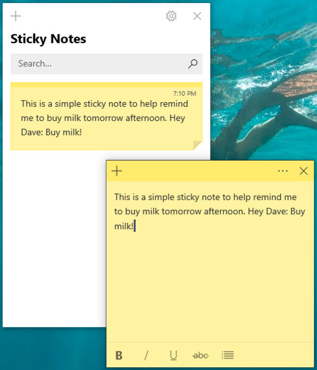 win10 sticky notes - new note entered