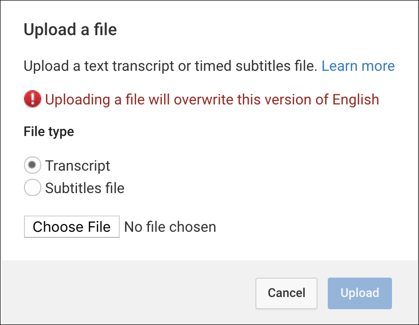 youtube identify subtitle file srt upload