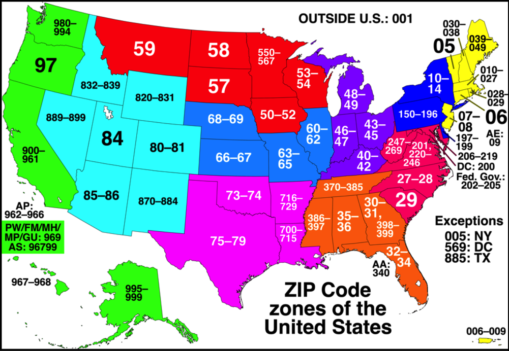 usa 5-digit zipcode map