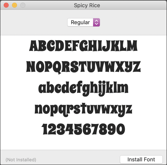 font book displaying "spicy rice" font