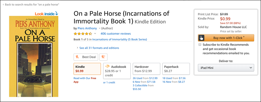 amazon listing, piers anthony, on a pale horse