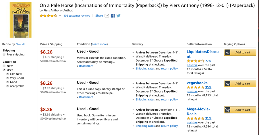 piers anthony on a pale horse used copy amazon