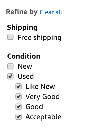 refine search used book amazon