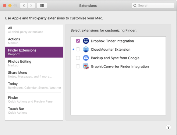 enable finder extension macos x