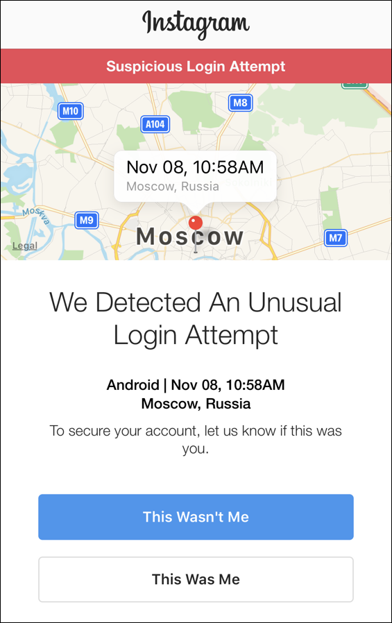 instagram: detected an unusual login attempt