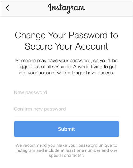 instagram - change your account password