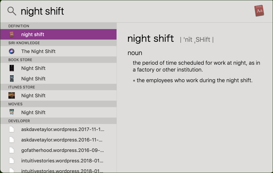 night shift in spotlight, mac macos x