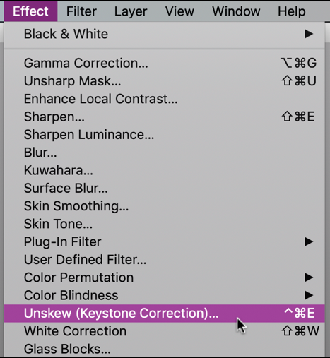 graphicconverter - unskew menu