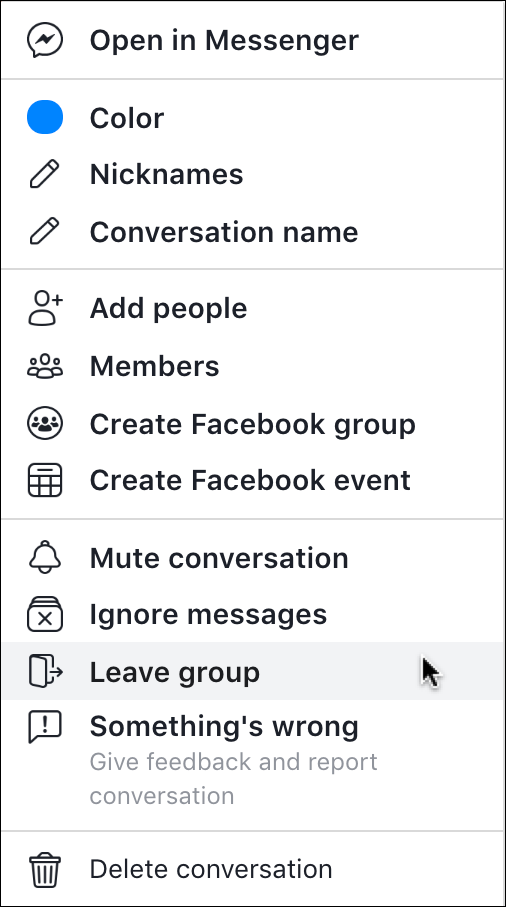 facebook messenger menu