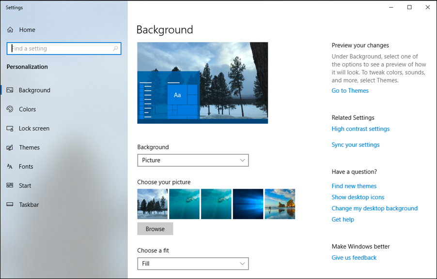 win10 background wallpaper preference window