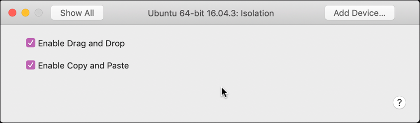 vmware fusion settings > isolation