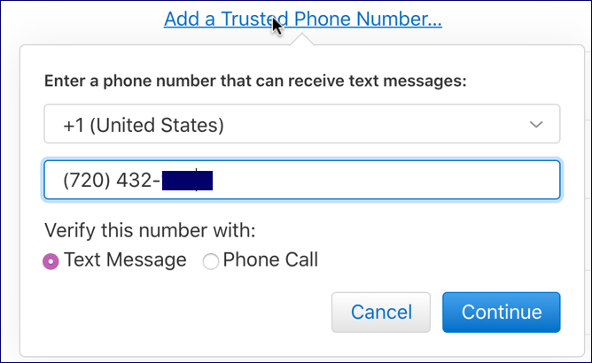 enter new trusted phone number, appleid