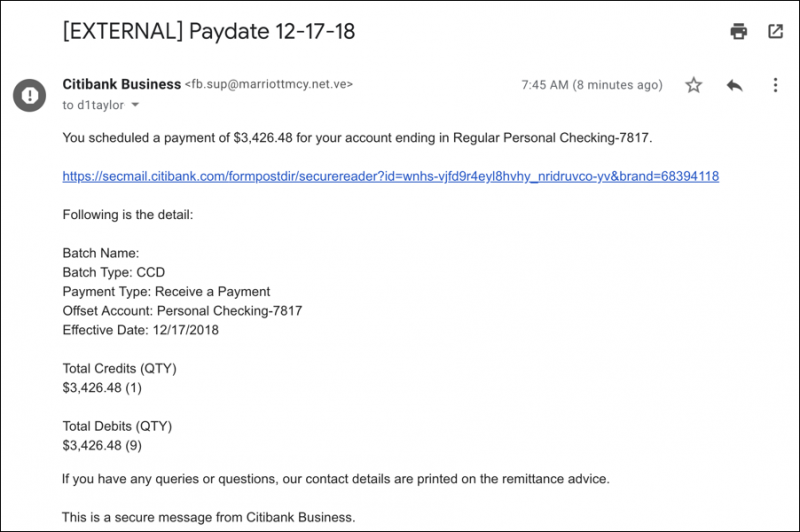 Email about Citibank Payment Is It Legit? from Ask Dave Taylor