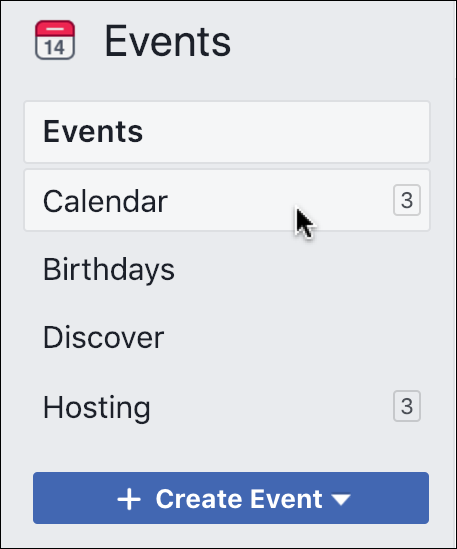 facebook events > calendar