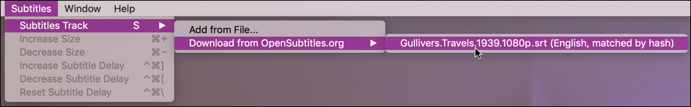 elmedia player - find subtitles for movie