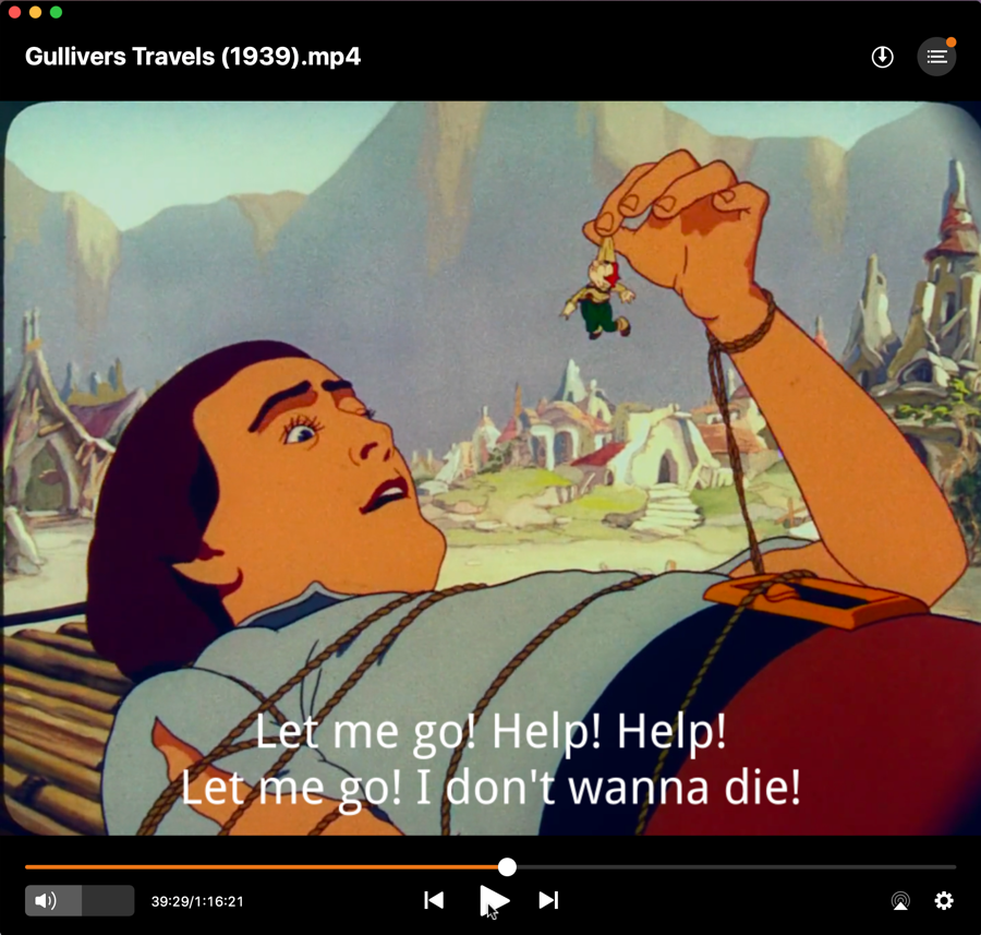 elmedia player - gulliver's travels 1939 - with subtitles