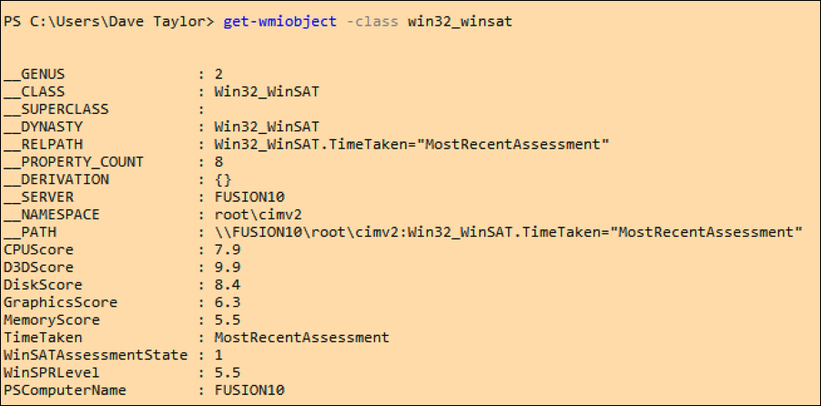 powershell win10 - wmi performance score