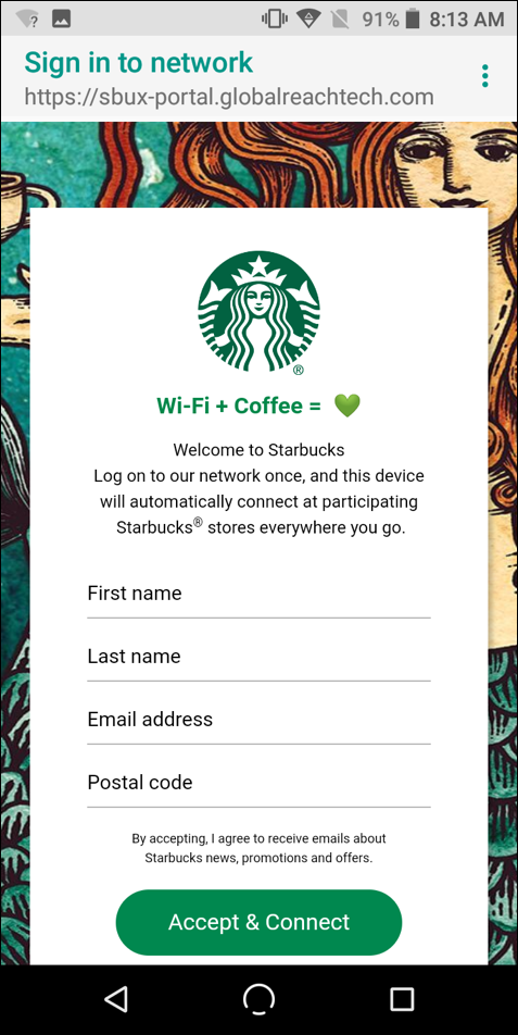 sign in to google starbucks wifi network