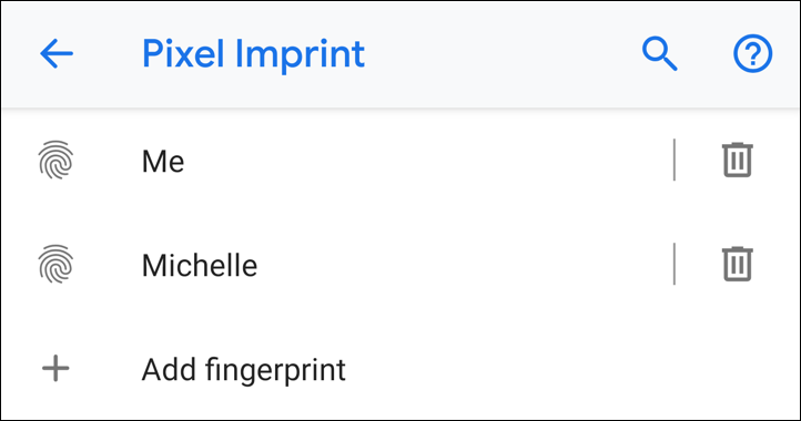 named fingerprint scans - android pixel 3