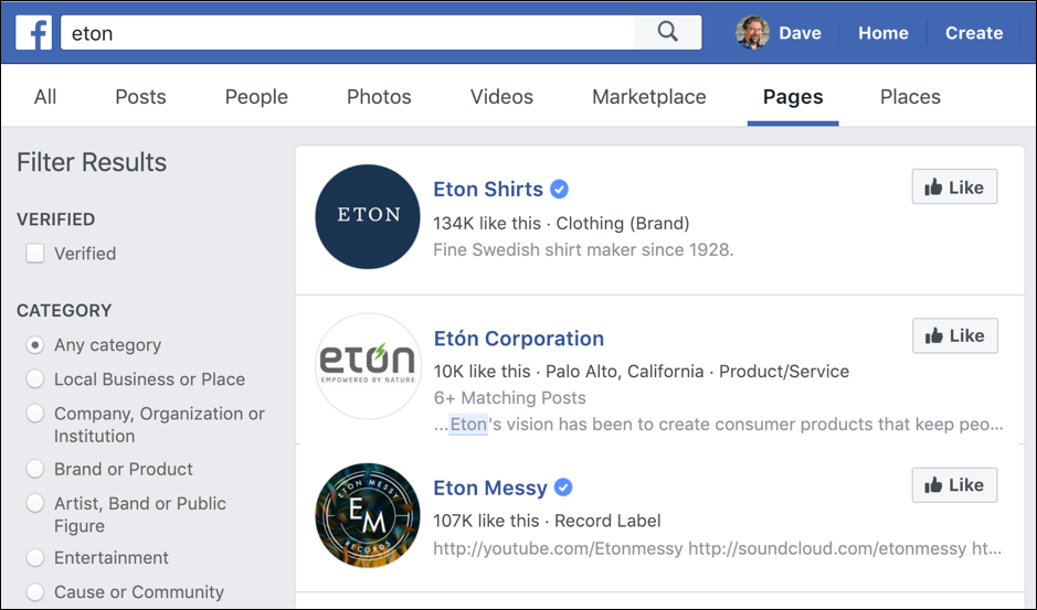 facebook search - eton