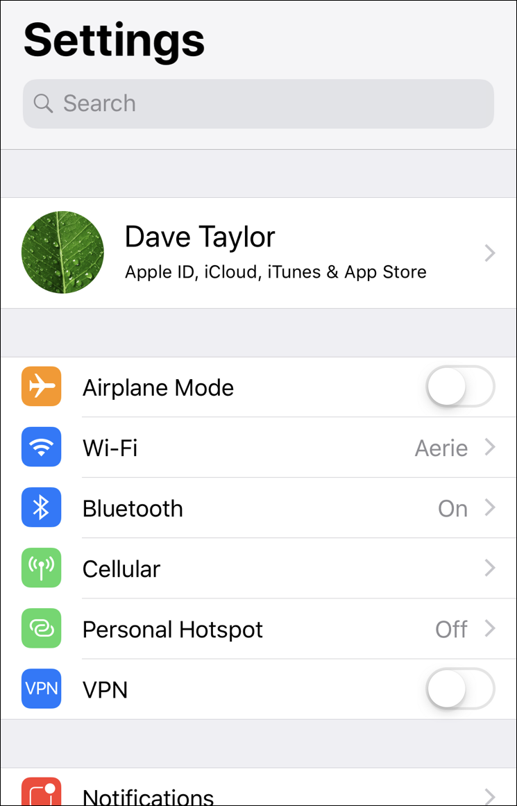 iphone ipad ios 12 settings main screen