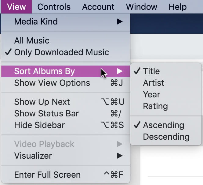 itunes > View > Sort Albums By