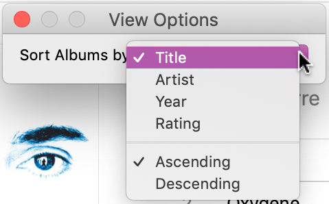 itunes view options window