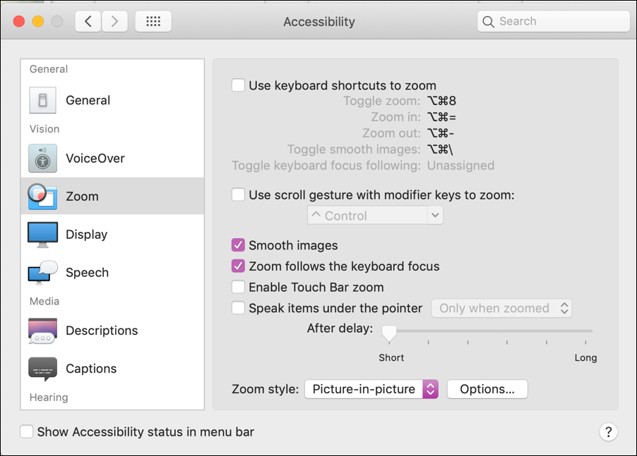 mac > system preferences > accessibility