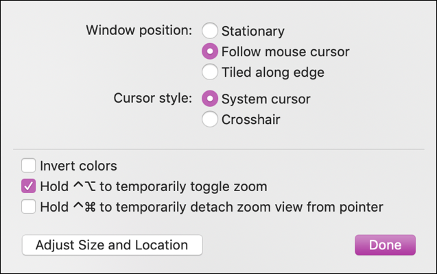 mac accessibility > zoom > options