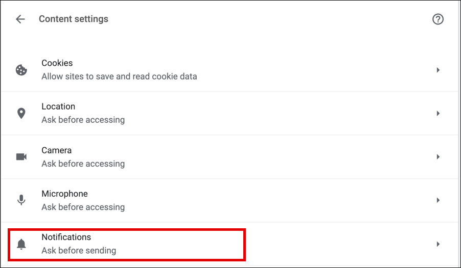 chrome - settings - advanced - content settings - notifications