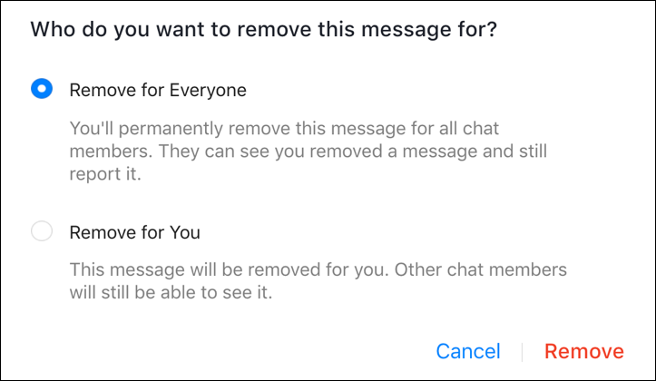 unsend remove facebook messenger message text