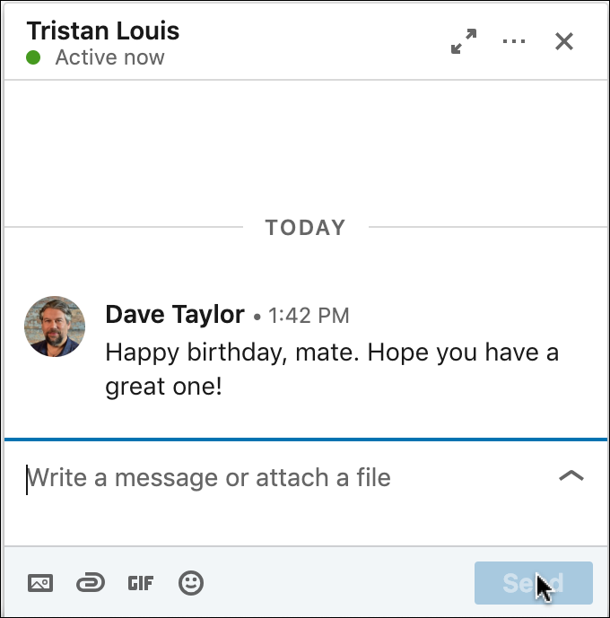 linkedin instant messenger chat window