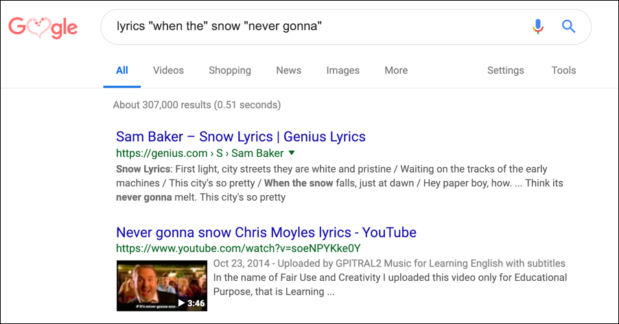 google lyrics search fail
