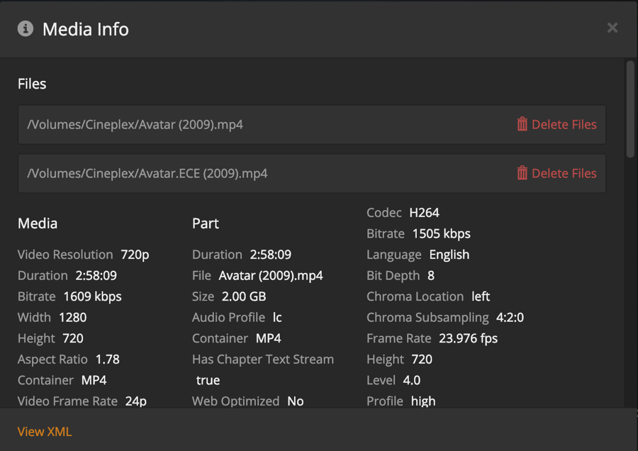 plex 'file info' window