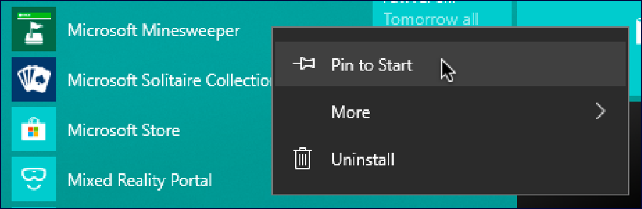 windows 10 program - pin to start